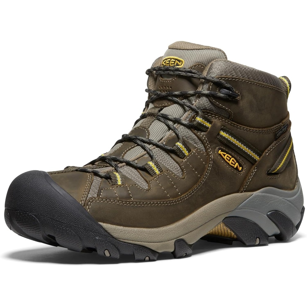 image:imageKEEN Mens Targhee 2 Mid Height Waterproof Hiking BootsBlack OliveYellow