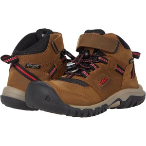 KEEN Boy’s Ridge Flex Mid WP (Little Kid/Big Kid)(Bison/Red Carpet)
